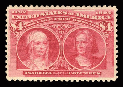 Value of US Stamp Scott Catalog 244: 1893 US$4.00 Columbian Exposition. Cherrystone Auctions, May 2015, Sale 201505, Lot 33