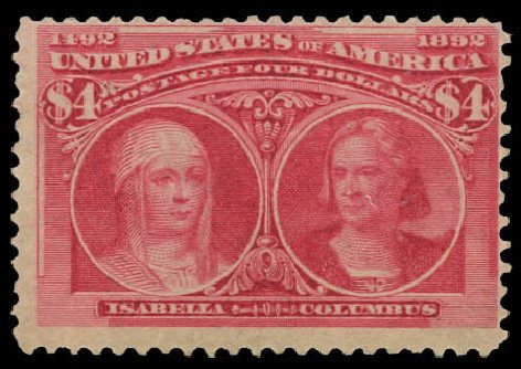 US Stamp Values Scott Catalog # 244 - US$4.00 1893 Columbian Exposition. Daniel Kelleher Auctions, Aug 2012, Sale 631, Lot 923