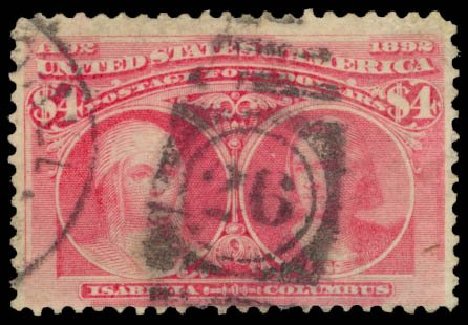 US Stamps Prices Scott Cat. #244 - US$4.00 1893 Columbian Exposition. Daniel Kelleher Auctions, Sep 2013, Sale 639, Lot 1083