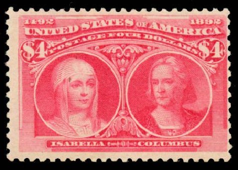 US Stamps Price Scott 244: 1893 US$4.00 Columbian Exposition. Daniel Kelleher Auctions, May 2014, Sale 652, Lot 383