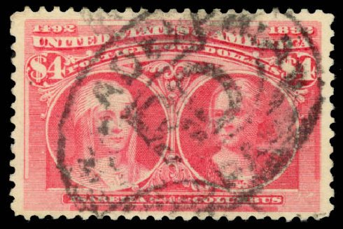 Prices of US Stamps Scott #244 - 1893 US$4.00 Columbian Exposition. Daniel Kelleher Auctions, Aug 2015, Sale 672, Lot 2513