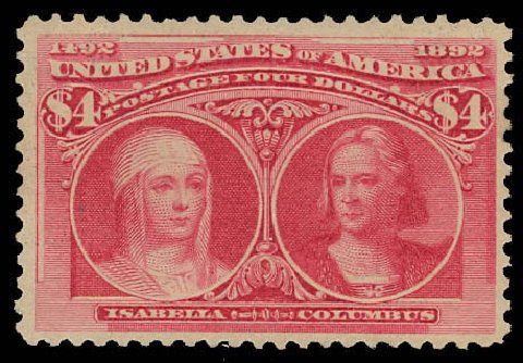 US Stamps Value Scott 244 - 1893 US$4.00 Columbian Exposition. Daniel Kelleher Auctions, Jun 2012, Sale 630, Lot 1556