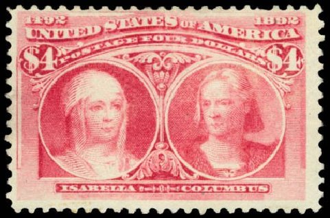 Costs of US Stamps Scott Catalogue 244 - US$4.00 1893 Columbian Exposition. Daniel Kelleher Auctions, May 2014, Sale 652, Lot 386