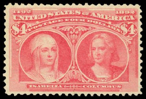 US Stamp Value Scott Catalogue #244 - 1893 US$4.00 Columbian Exposition. Daniel Kelleher Auctions, Dec 2014, Sale 661, Lot 216