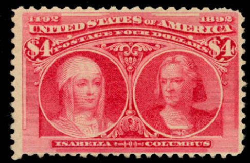 Price of US Stamps Scott Cat. 244: 1893 US$4.00 Columbian Exposition. Daniel Kelleher Auctions, Jan 2015, Sale 663, Lot 1496