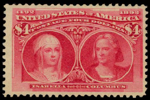 US Stamps Prices Scott 244: 1893 US$4.00 Columbian Exposition. Daniel Kelleher Auctions, May 2015, Sale 669, Lot 2756