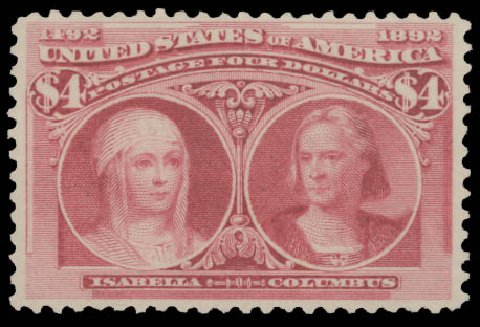 Costs of US Stamp Scott 244: 1893 US$4.00 Columbian Exposition. Daniel Kelleher Auctions, Aug 2015, Sale 672, Lot 2506