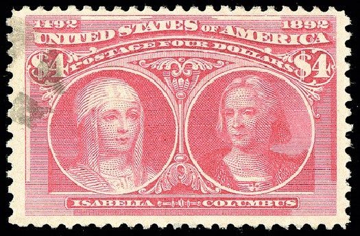 Costs of US Stamp Scott Cat. # 244 - 1893 US$4.00 Columbian Exposition. Spink Shreves Galleries, May 2014, Sale 148, Lot 216