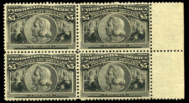 US Stamp Values Scott Catalog 245 - US$5.00 1893 Columbian Exposition. Matthew Bennett International, Feb 2012, Sale 340, Lot 337