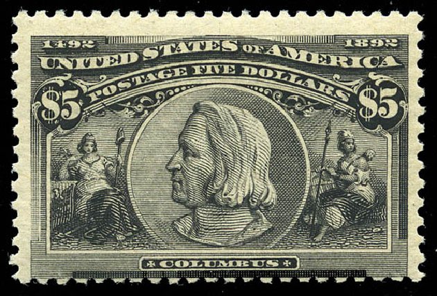 Cost of US Stamps Scott Catalog #245 - 1893 US$5.00 Columbian Exposition. Matthew Bennett International, May 2014, Sale 350, Lot 377