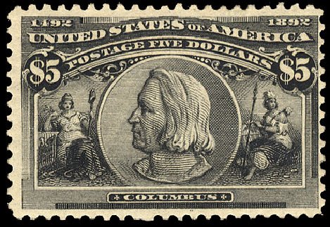 US Stamps Value Scott Catalog # 245 - 1893 US$5.00 Columbian Exposition. Cherrystone Auctions, Apr 2010, Sale 201004, Lot 207