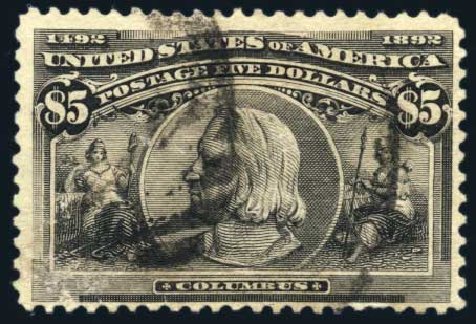 US Stamp Price Scott #245 - 1893 US$5.00 Columbian Exposition. Harmer-Schau Auction Galleries, Jun 2008, Sale 78, Lot 1447
