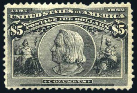Value of US Stamp Scott Cat. # 245: US$5.00 1893 Columbian Exposition. Harmer-Schau Auction Galleries, Aug 2011, Sale 90, Lot 1387