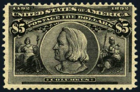 US Stamp Prices Scott Catalog #245 - 1893 US$5.00 Columbian Exposition. Harmer-Schau Auction Galleries, Oct 2012, Sale 95, Lot 217