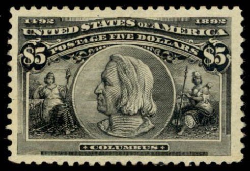 Price of US Stamps Scott Cat. # 245: 1893 US$5.00 Columbian Exposition. Daniel Kelleher Auctions, Apr 2013, Sale 636, Lot 207