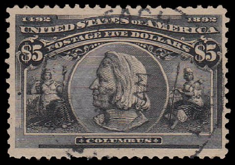 Values of US Stamps Scott 245 - 1893 US$5.00 Columbian Exposition. Daniel Kelleher Auctions, Jan 2015, Sale 663, Lot 1507