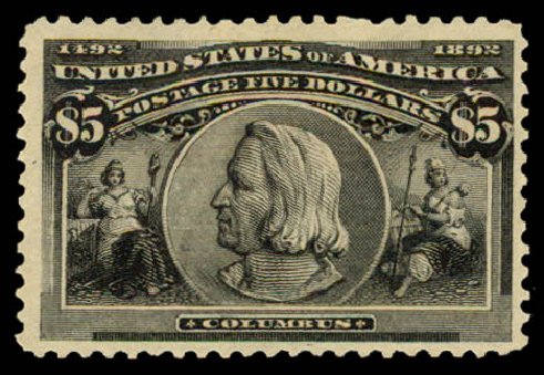 US Stamp Prices Scott Cat. #245: 1893 US$5.00 Columbian Exposition. Daniel Kelleher Auctions, Aug 2015, Sale 672, Lot 2517