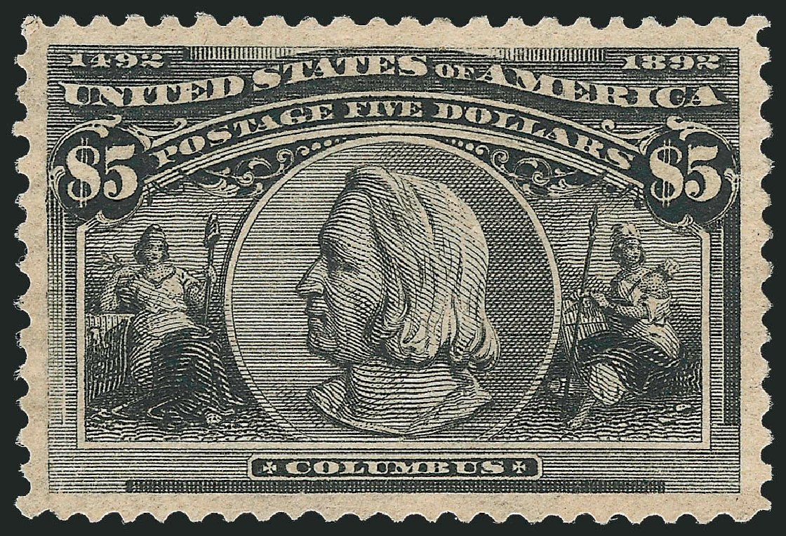 Values of US Stamps Scott Catalogue # 245 - 1893 US$5.00 Columbian Exposition. Robert Siegel Auction Galleries, Dec 2012, Sale 1037, Lot 1857