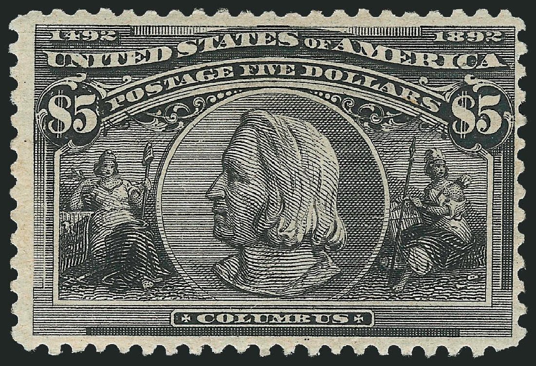 US Stamp Values Scott 245: 1893 US$5.00 Columbian Exposition. Robert Siegel Auction Galleries, Nov 2013, Sale 1061, Lot 3737