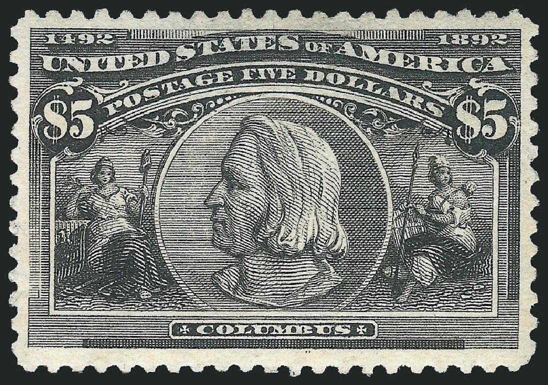 Values of US Stamp Scott Catalog 245: US$5.00 1893 Columbian Exposition. Robert Siegel Auction Galleries, Mar 2014, Sale 1067, Lot 1247