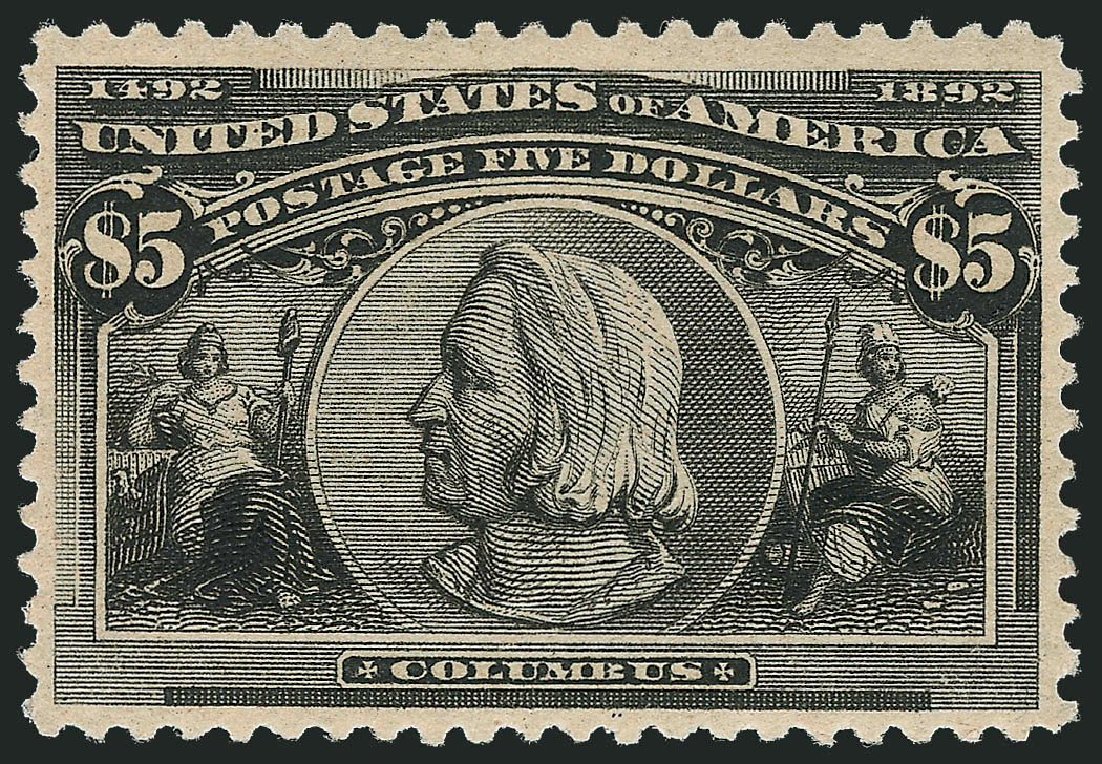 Value of US Stamps Scott Catalogue # 245: 1893 US$5.00 Columbian Exposition. Robert Siegel Auction Galleries, Sep 2014, Sale 1078, Lot 377