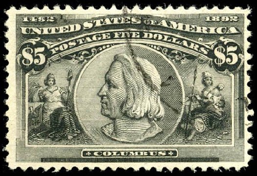 Value of US Stamp Scott #245: US$5.00 1893 Columbian Exposition. Matthew Bennett International, Apr 2008, Sale 326, Lot 238
