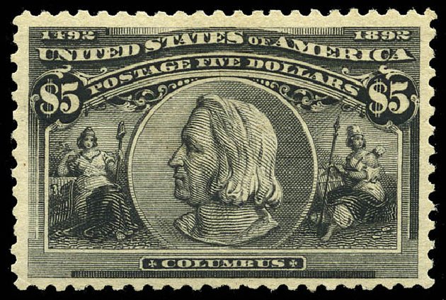 Costs of US Stamp Scott Cat. #245 - 1893 US$5.00 Columbian Exposition. Matthew Bennett International, May 2014, Sale 350, Lot 378