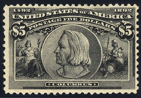 Value of US Stamps Scott Cat. #245 - US$5.00 1893 Columbian Exposition. Cherrystone Auctions, May 2008, Sale 200805, Lot 208