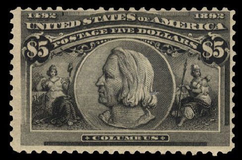 Values of US Stamps Scott Catalogue 245: 1893 US$5.00 Columbian Exposition. Cherrystone Auctions, Mar 2010, Sale 201003, Lot 148