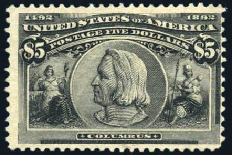 Values of US Stamp Scott 245 - US$5.00 1893 Columbian Exposition. Harmer-Schau Auction Galleries, Feb 2010, Sale 84, Lot 1468