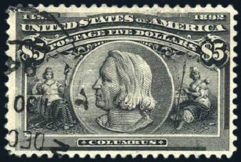 US Stamps Price Scott # 245 - US$5.00 1893 Columbian Exposition. Harmer-Schau Auction Galleries, Aug 2011, Sale 90, Lot 1388