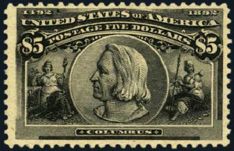 US Stamp Prices Scott Catalogue #245 - US$5.00 1893 Columbian Exposition. Harmer-Schau Auction Galleries, May 2012, Sale 93, Lot 308