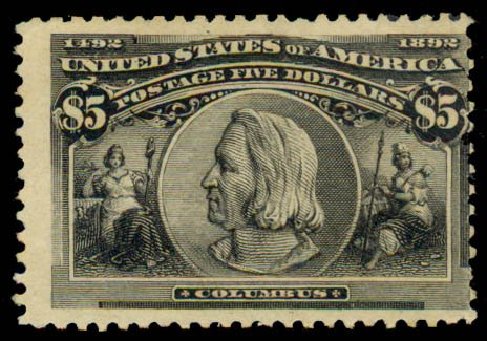 Costs of US Stamp Scott Cat. #245 - 1893 US$5.00 Columbian Exposition. Daniel Kelleher Auctions, Sep 2013, Sale 639, Lot 3328
