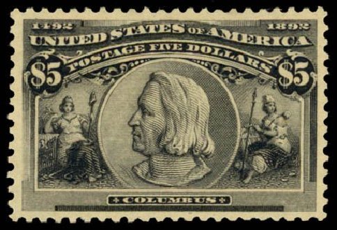 Cost of US Stamps Scott 245 - US$5.00 1893 Columbian Exposition. Daniel Kelleher Auctions, Dec 2014, Sale 661, Lot 218