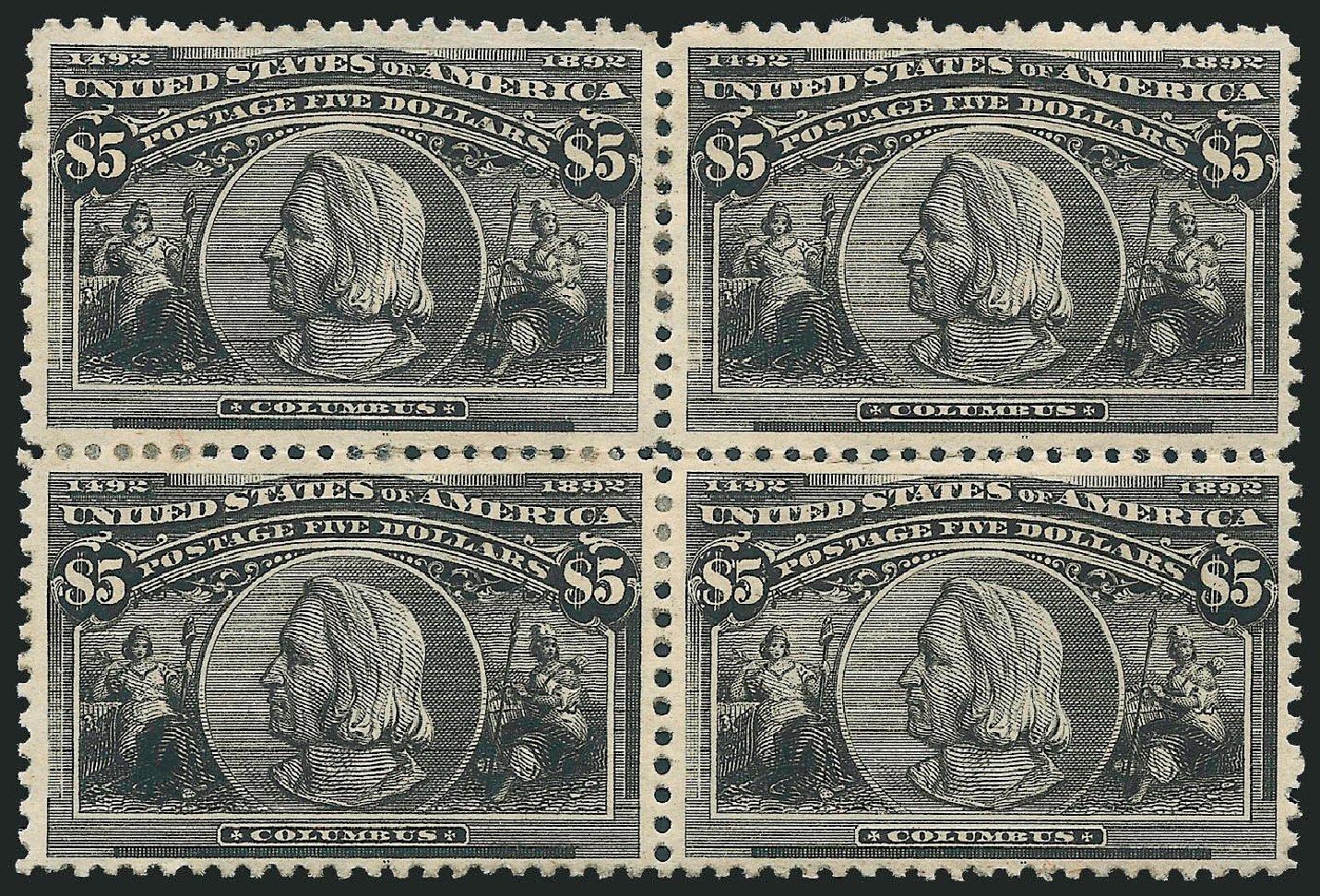Values of US Stamp Scott Catalog #245: 1893 US$5.00 Columbian Exposition. Robert Siegel Auction Galleries, Mar 2011, Sale 1007, Lot 2488