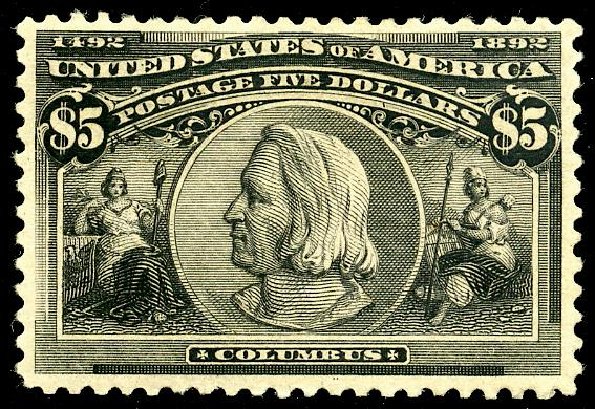 US Stamps Values Scott Catalogue 245 - US$5.00 1893 Columbian Exposition. Matthew Bennett International, May 2008, Sale 327, Lot 229