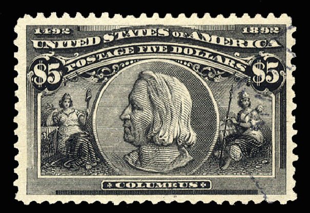 Value of US Stamp Scott Catalog #245: US$5.00 1893 Columbian Exposition. Cherrystone Auctions, Dec 2011, Sale 201112, Lot 9