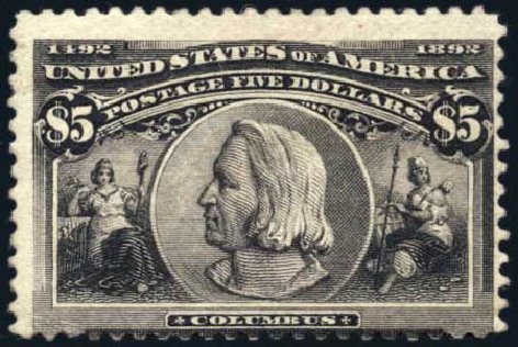 Value of US Stamps Scott Cat. 245: 1893 US$5.00 Columbian Exposition. Harmer-Schau Auction Galleries, Feb 2010, Sale 84, Lot 1469