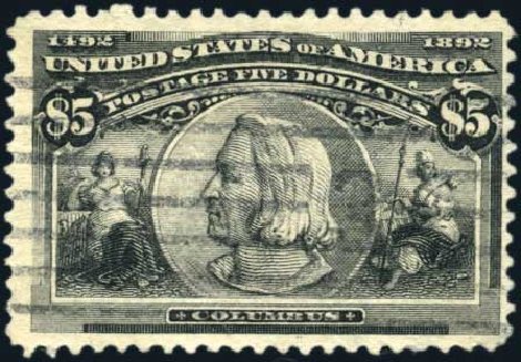 Value of US Stamp Scott Catalogue # 245: US$5.00 1893 Columbian Exposition. Harmer-Schau Auction Galleries, Mar 2011, Sale 89, Lot 239