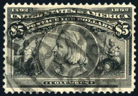 Value of US Stamps Scott Catalogue 245: 1893 US$5.00 Columbian Exposition. Harmer-Schau Auction Galleries, Aug 2011, Sale 90, Lot 1389
