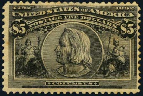 Values of US Stamp Scott Catalog #245 - US$5.00 1893 Columbian Exposition. Harmer-Schau Auction Galleries, Oct 2011, Sale 91, Lot 239