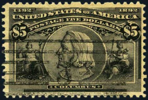 US Stamps Values Scott Catalogue # 245 - US$5.00 1893 Columbian Exposition. Harmer-Schau Auction Galleries, Oct 2012, Sale 95, Lot 219