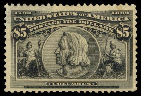 Price of US Stamp Scott Catalog # 245 - US$5.00 1893 Columbian Exposition. Daniel Kelleher Auctions, Dec 2014, Sale 661, Lot 219