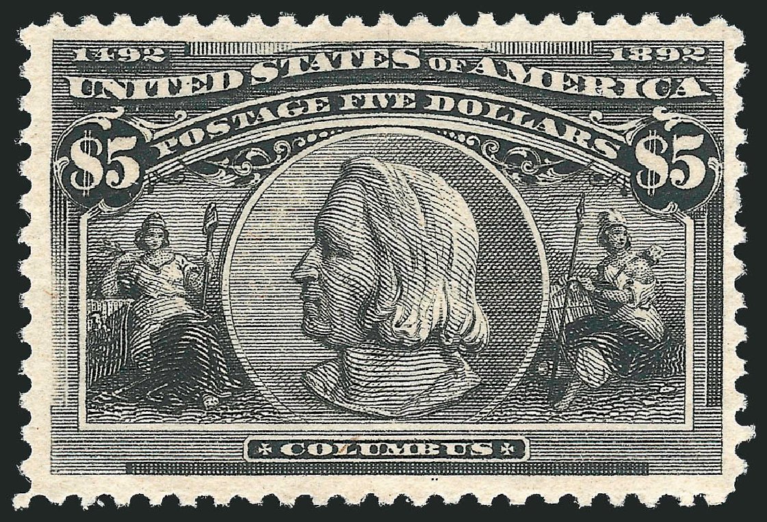 US Stamp Values Scott Catalog 245: 1893 US$5.00 Columbian Exposition. Robert Siegel Auction Galleries, Jun 2012, Sale 1026, Lot 1329