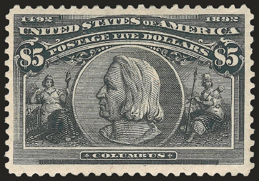 Values of US Stamps Scott 245: US$5.00 1893 Columbian Exposition. Robert Siegel Auction Galleries, Jun 2009, Sale 975, Lot 1549