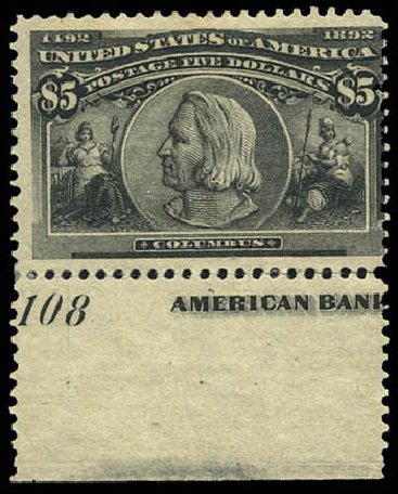 US Stamps Values Scott #245 - 1893 US$5.00 Columbian Exposition. Matthew Bennett International, Mar 2011, Sale 337, Lot 2690