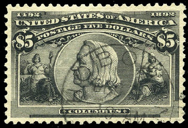 Costs of US Stamps Scott #245: US$5.00 1893 Columbian Exposition. Matthew Bennett International, May 2014, Sale 350, Lot 380