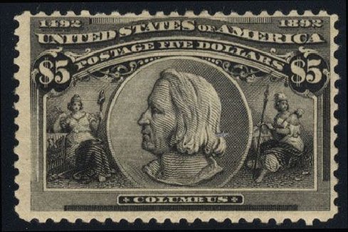 US Stamps Values Scott Catalog #245: 1893 US$5.00 Columbian Exposition. Cherrystone Auctions, Mar 2008, Sale 200803, Lot 220