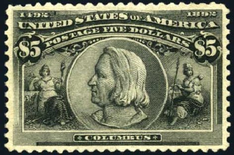 Value of US Stamps Scott Cat. 245: US$5.00 1893 Columbian Exposition. Harmer-Schau Auction Galleries, Apr 2008, Sale 77, Lot 80
