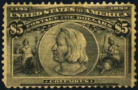 US Stamp Values Scott Catalogue 245: 1893 US$5.00 Columbian Exposition. Harmer-Schau Auction Galleries, Oct 2011, Sale 91, Lot 240